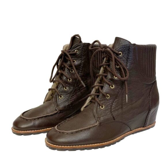 Anthropologie Matiko Brown Leather Jonni Wedge Booties - Picture 1 of 11